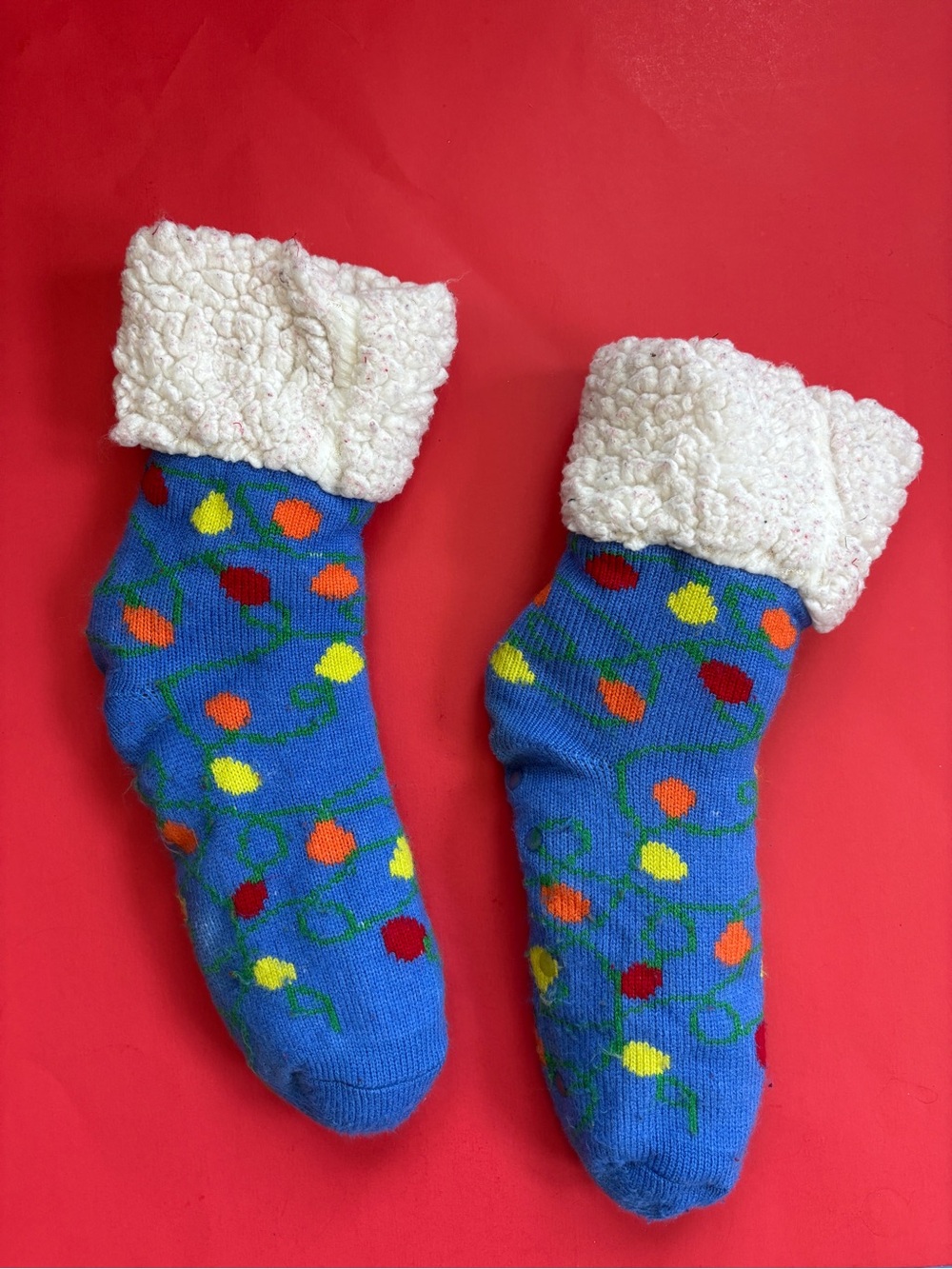 Cozy Blue Sherpa-Lined Holiday Light Socks